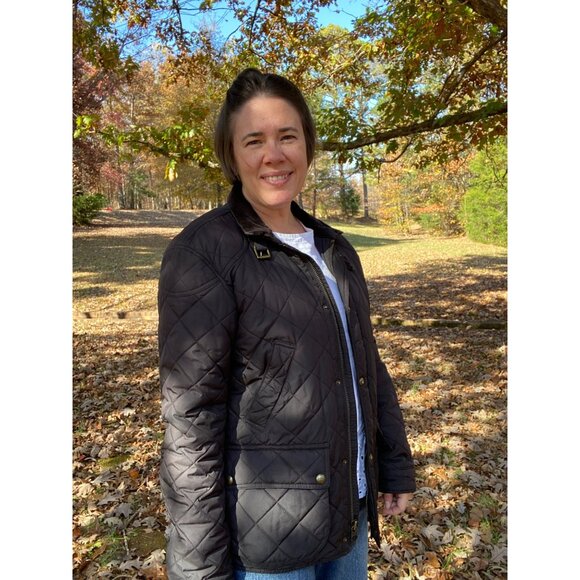 Polo Ralph Lauren Black Quilted Jacket w/ Corduroy Collar & Brass Accents Size L - Picture 10 of 11